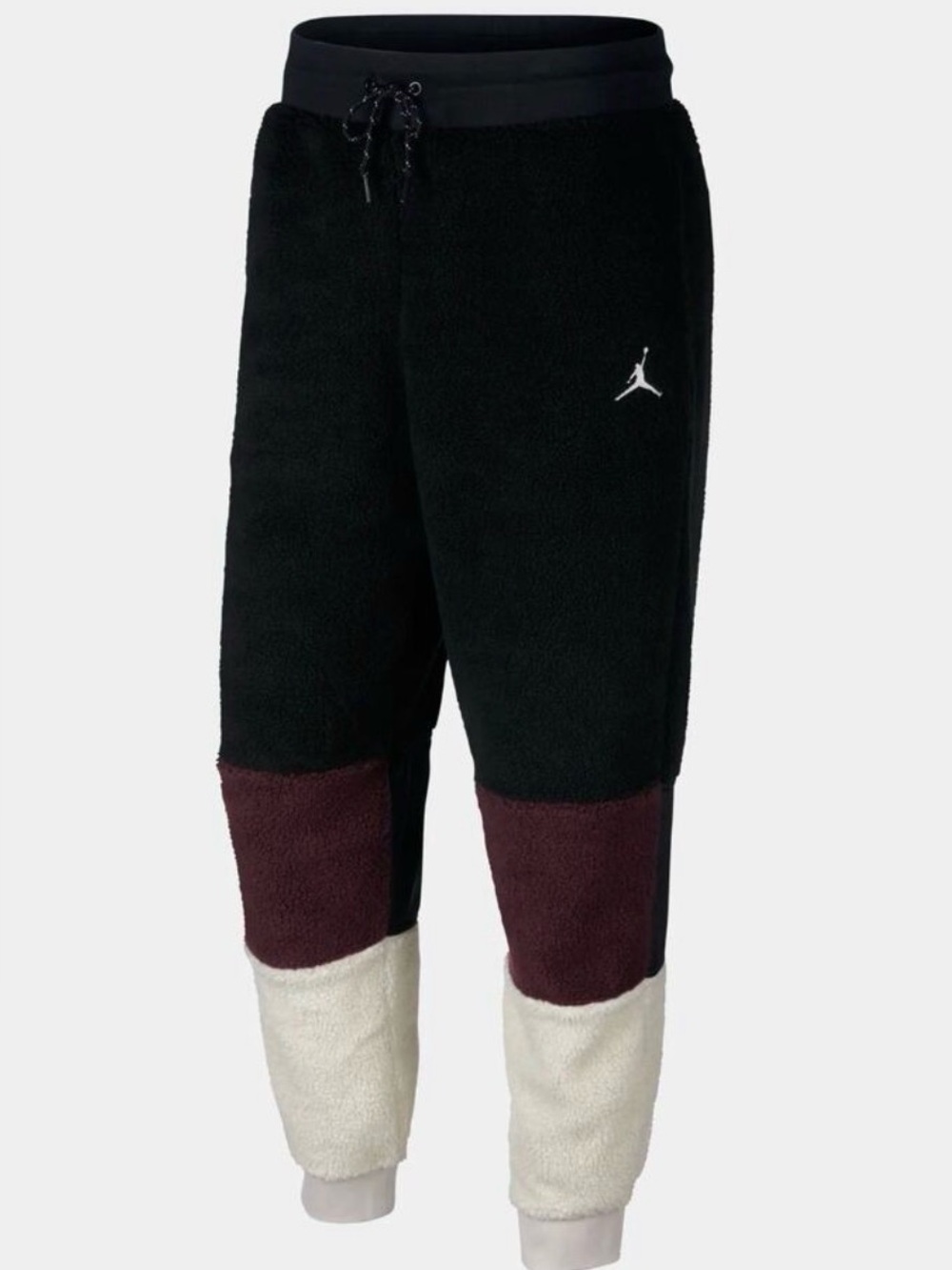 Jordan Colorblock Sherpa Joggers in Black, Maroon & Cream